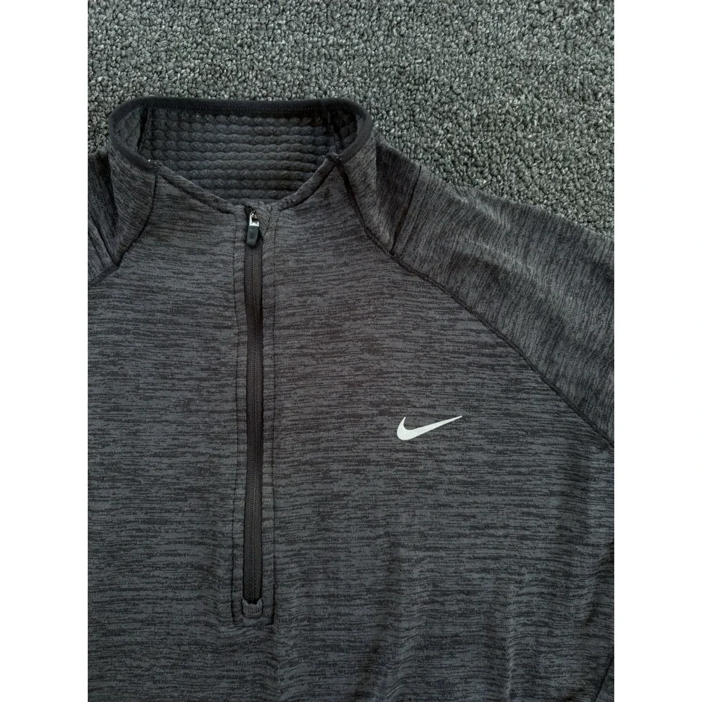 Nike Dri-FIT Quarter Zip Pullover Womens Large Dark Gray Heather Thumb Holes Run